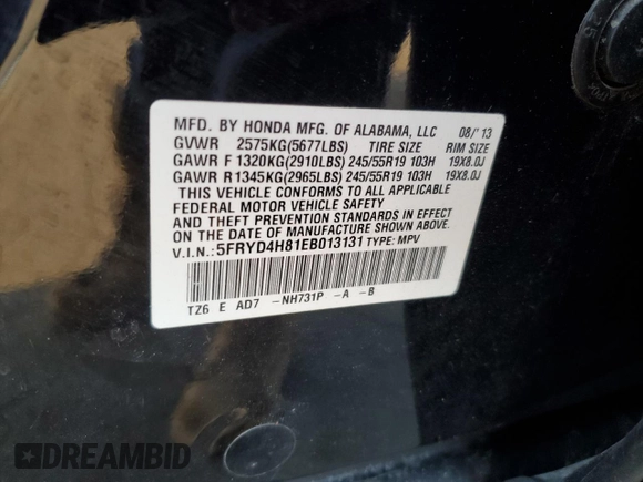 2014 Acura MDX Advance with VIN 5FRYD4H81EB013131, listed as a Copart auction lot 49038505 with Not Provided miles and Salvage Title. Bid and sale history available at DreamBid. Image 14.
