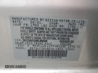 2021 Nissan Versa SV with VIN 3N1CN8EVXML868598, listed as a Copart auction lot 80665304 with 85,875 mi miles and Salvage title. Bid and sale history available at DreamBid. Image 14.