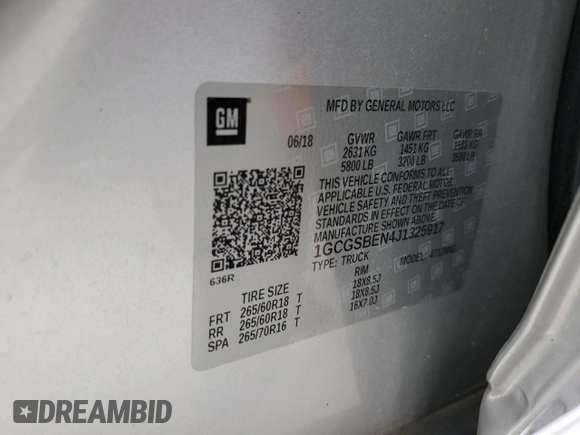 2018 Chevrolet Colorado 2WD Work Truck with VIN 1GCGSBEN4J1325917, listed as a Copart auction lot 60256685 with 77,522 mi miles and Clean title. Bid and sale history available at DreamBid. Image 14.