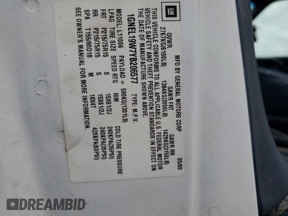 2000 Chevrolet Astro with VIN 1GNEL19W7YB206577, listed as a Copart auction lot 50245365 with Not Provided miles and Salvage Title. Bid and sale history available at carsss.com. Image 16.