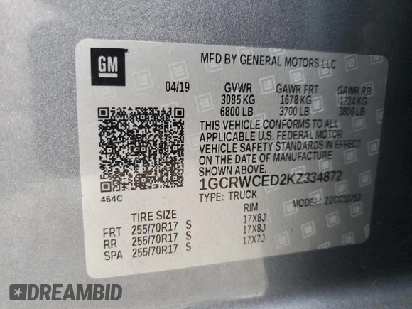2019 Chevrolet Silverado 1500 LT with VIN 1GCRWCED2KZ334872, listed as a Copart auction lot 86397084 with 50,639 mi miles and Salvage Title. Bid and sale history available at DreamBid. Image 15.
