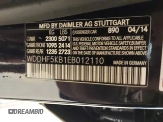 2014 Mercedes-Benz E 350 Sport with VIN WDDHF5KB1EB012110, listed as a IAAI auction lot 42318547 with Not provided miles and . Bid and sale history available at DreamBid. Image 9.