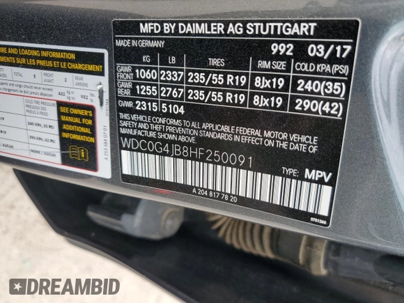 2017 Mercedes-Benz GLC with VIN WDC0G4JB8HF250091, listed as a Copart auction lot 51612585 with 142,379 mi miles and Clean Title. Bid and sale history available at carsss.com. Image 13.