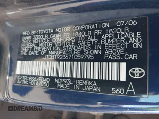 2007 Toyota Yaris with VIN JTDBT923671059795, listed as a IAAI auction lot 40646517 with 212,472 mi miles. Bid and sale history available at carsss.com. Image 9.