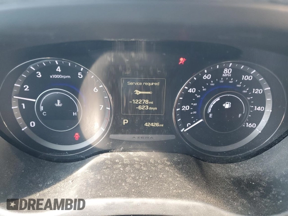 2017 Hyundai Azera with VIN KMHFG4JGXHA591402, listed as a Copart auction lot 50982765 with 42,426 mi miles and Salvage title. Bid and sale history available at DreamBid. Image 9.