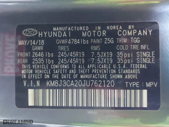 2018 Hyundai Tucson Value with VIN KM8J3CA20JU762120, listed as a IAAI auction lot 41878796 with 103,346 mi miles. Bid and sale history available at carsss.com. Image 9.
