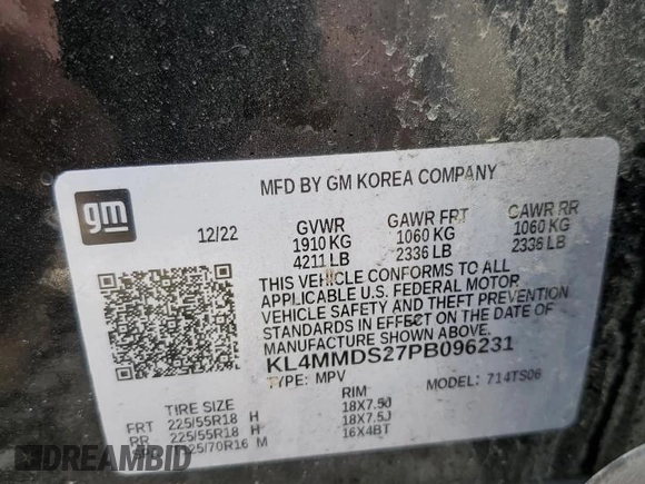 2023 Buick Encore GX Select with VIN KL4MMDS27PB096231, listed as a Copart auction lot 54917415 with 51,033 mi miles and Salvage title. Bid and sale history available at DreamBid. Image 14.