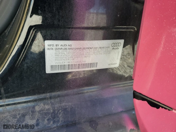 2007 Audi A4 2.0T with VIN WAUDF78E57A068255, listed as a Copart auction lot 47775645 with 167,172 mi miles and Salvage Title. Bid and sale history available at carsss.com. Image 12.