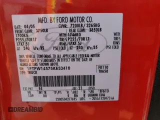 2005 Ford F-150 XLT z VIN 1FTPW14575KE53410, wystawiony jako Copart lot #48061225 z przebiegiem 126 503 mil mil oraz Szkoda całkowita • Salvage title. Historia ofert i sprzedaży dostępna na DreamBid. Obrazek 13.
