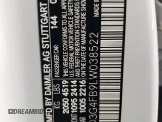 2020 Mercedes-Benz A 220 with VIN WDD3G4FB9LW038522, listed as a Copart auction lot 43307274 with 27,161 mi miles and Salvage Title. Bid and sale history available at DreamBid. Image 13.