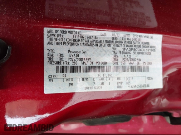 2013 Ford C-Max SEL with VIN 1FADP5CU4DL521905, listed as a IAAI auction lot 42231948 with 269,581 mi miles and . Bid and sale history available at DreamBid. Image 9.