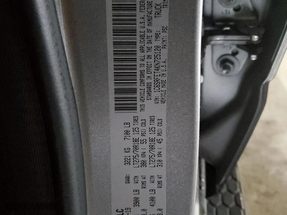 2019 Ram 1500 Rebel with VIN 1C6SRFET4KN725120, listed as a Copart auction lot 84339724 with 119,075 mi miles and Salvage Title. Bid and sale history available at carsss.com. Image 14.