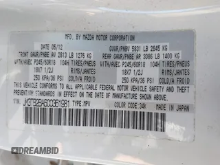 2012 Mazda CX-9 Sport z VIN JM3TB2BA6C0361981, wystawiony jako IAAI lot #42320797 z przebiegiem 152 239 mil mil oraz . Historia ofert i sprzedaży dostępna na DreamBid. Obrazek 9.