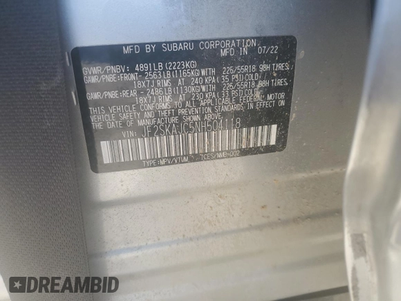 2022 Subaru Forester Sport with VIN JF2SKAJC5NH504118, listed as a Copart auction lot 86153994 with 0 mi miles and Non Repairable. Bid and sale history available at carsss.com. Image 14.