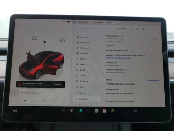 2024 Tesla Model Y Long Range with VIN 7SAYGAEE8RF081789, listed as a Copart auction lot 87361764 with 11,690 mi miles and Salvage Title. Bid and sale history available at carsss.com. Image 9.
