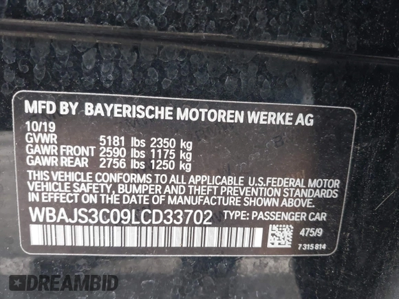 2020 BMW 5 Series 540i xDrive z VIN WBAJS3C09LCD33702, wystawiony jako IAAI lot #42504307 z przebiegiem 79 099 mil mil oraz . Historia ofert i sprzedaży dostępna na DreamBid. Obrazek 9.