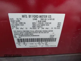 2018 Ford Explorer XLT с VIN 1FM5K8D8XJGB98556, выставлен на аукционе IAAI как лот 41168346 с пробегом 195 996 миль миль и . История ставок и продаж доступна на DreamBid. Изображение 9.