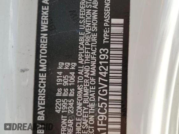 2016 BMW 2 Series 228i z VIN WBA1F9C57GV742193, wystawiony jako Copart lot #48878695 z przebiegiem Nie podano mil oraz Szkoda całkowita • Salvage title. Historia ofert i sprzedaży dostępna na DreamBid. Obrazek 14.