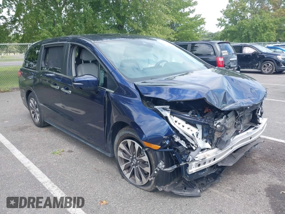 2022 Honda Odyssey EX-L with VIN 5FNRL6H70NB053843, listed as a IAAI auction lot 40210685 with 21,571 mi miles and . Bid and sale history available at DreamBid. Image 1.