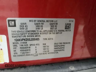 2014 GMC Acadia SLE with VIN 1GKKVPKD5EJ268485, listed as a Copart auction lot 86809484 with 139,671 mi miles and Salvage Title. Bid and sale history available at carsss.com. Image 13.