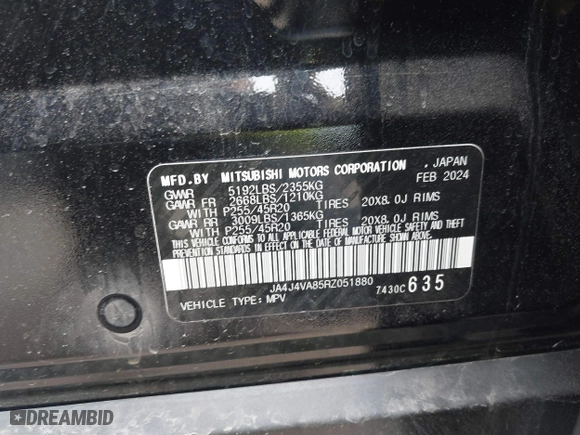 2024 Mitsubishi Outlander SE with VIN JA4J4VA85RZ051880, listed as a IAAI auction lot 41893694 with 28,881 mi miles. Bid and sale history available at carsss.com. Image 9.