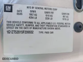 2005 Chevrolet Malibu LS with VIN 1G1ZT52815F299932, listed as a IAAI auction lot 41660784 with 169,486 mi miles. Bid and sale history available at carsss.com. Image 9.