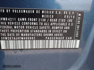 2015 Volkswagen Jetta Sedan 2.0L S w/Technology with VIN 3VW2K7AJ4FM400682, listed as a IAAI auction lot 41820056 with 220,725 mi miles. Bid and sale history available at carsss.com. Image 9.