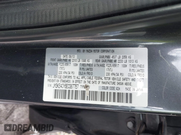2014 Mazda CX-5 Touring with VIN JM3KE4CY6E0387767, listed as a IAAI auction lot 41698128 with 1 mi miles. Bid and sale history available at carsss.com. Image 9.