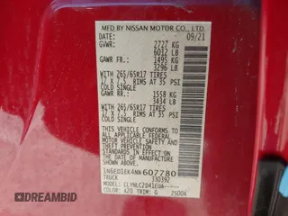 2022 Nissan Frontier Pro-4X z VIN 1N6ED1EK4NN607780, wystawiony jako IAAI lot #41887336 z przebiegiem 43 684 mil mil oraz . Historia ofert i sprzedaży dostępna na DreamBid. Obrazek 9.