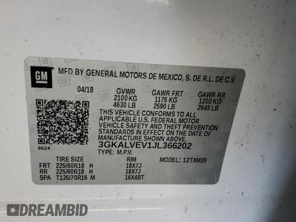 2018 GMC Terrain SLT with VIN 3GKALVEV1JL366202, listed as a Copart auction lot 44376235 with 96,168 mi miles and Salvage Title. Bid and sale history available at carsss.com. Image 13.