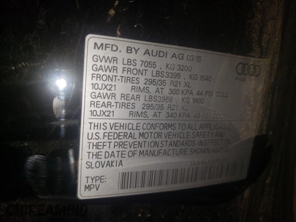 2015 Audi Q7 3.0L TDI Prestige with VIN WA1WMAFE8FD020743, listed as a Copart auction lot 64425372 with 118,501 mi miles. Bid and sale history available at carsss.com. Image 10.