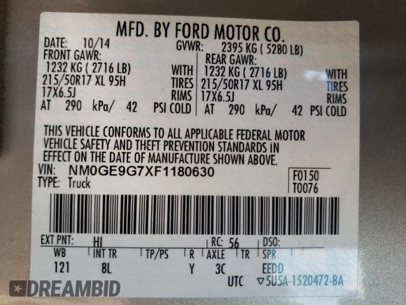 2015 Ford Transit Connect Wagon Titanium with VIN NM0GE9G7XF1180630, listed as a Copart auction lot 84739634 with 41,952 mi miles and Salvage Title. Bid and sale history available at carsss.com. Image 16.