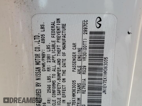 2017 Infiniti Q60 Premium z VIN JN1EV7EK1HM363005, wystawiony jako Copart lot #51238115 z przebiegiem 98 929 mil mil oraz Szkoda całkowita • Salvage title. Historia ofert i sprzedaży dostępna na DreamBid. Obrazek 15.