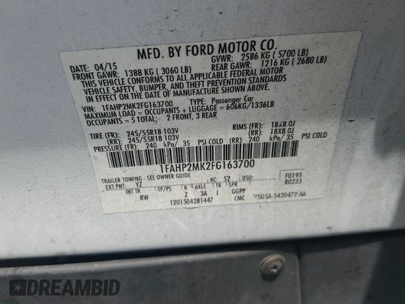 2015 Ford Police Interceptor with VIN 1FAHP2MK2FG163700, listed as a Copart auction lot 56028145 with 107,421 mi miles and Salvage title. Bid and sale history available at DreamBid. Image 12.
