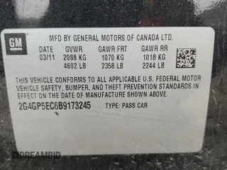 2011 Buick Regal CXL RL2 with VIN 2G4GP5EC6B9173245, listed as a Copart auction lot 86419594 with 42,419 mi miles and Salvage Title. Bid and sale history available at carsss.com. Image 14.