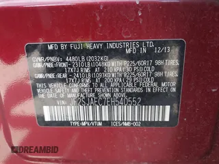2014 Subaru Forester 2.5i Premium with VIN JF2SJAEC7EH540552, listed as a IAAI auction lot 42032556 with 167,754 mi miles. Bid and sale history available at carsss.com. Image 9.
