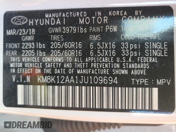 2018 Hyundai Kona SE with VIN KM8K12AA1JU109694, listed as a Copart auction lot 47828113 with 73,074 mi miles and . Bid and sale history available at DreamBid. Image 13.