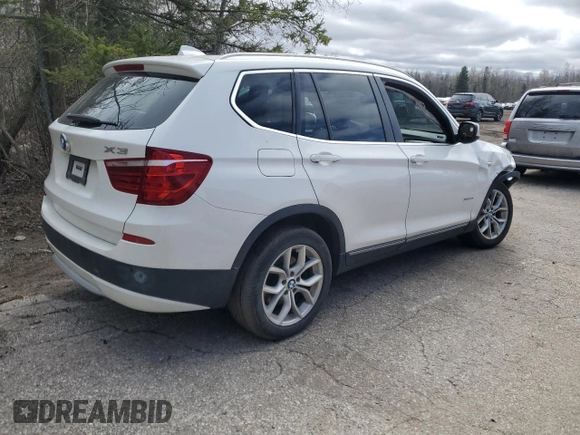 2013 BMW X3 xDrive28i with VIN 5UXWX9C59D0A13581, listed as a Copart auction lot 52074475 with Not Provided miles and Salvage Title. Bid and sale history available at DreamBid. Image 3.