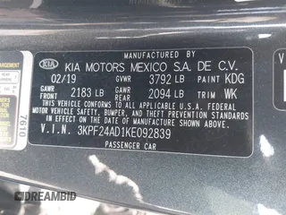 2019 Kia Forte LXS with VIN 3KPF24AD1KE092839, listed as a IAAI auction lot 42649547 with 74,564 mi miles and . Bid and sale history available at DreamBid. Image 9.