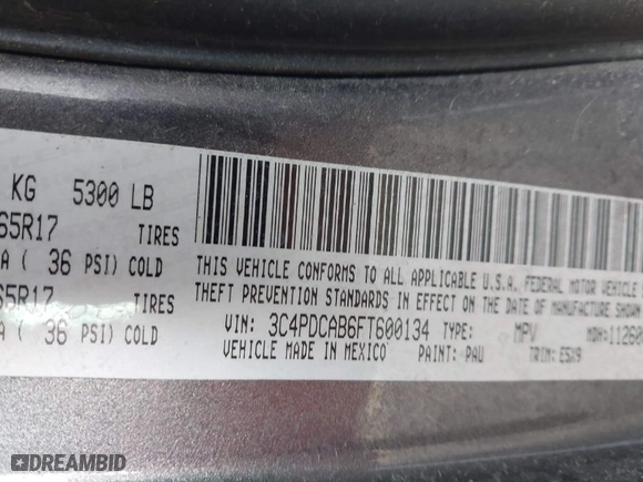 2015 Dodge Journey American Value Pkg with VIN 3C4PDCAB6FT600134, listed as a IAAI auction lot 41755470 with 91,667 mi miles. Bid and sale history available at carsss.com. Image 9.
