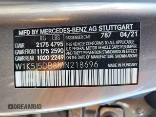 2021 Mercedes-Benz CLA 45 AMG with VIN W1K5J5DB8MN218696, listed as a Copart auction lot 81633993 with 10,299 mi miles and . Bid and sale history available at DreamBid. Image 12.