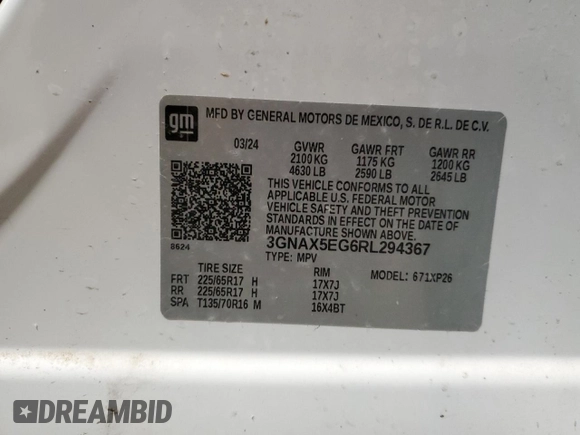 2024 Chevrolet Equinox LS with VIN 3GNAX5EG6RL294367, listed as a Copart auction lot 44461005 with 17,736 mi miles and Salvage Title. Bid and sale history available at carsss.com. Image 15.