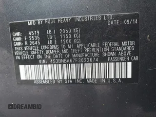 2015 Subaru Legacy 2.5i with VIN 4S3BNBA67F3022674, listed as a IAAI auction lot 41665703 with 139,177 mi miles and . Bid and sale history available at DreamBid. Image 9.