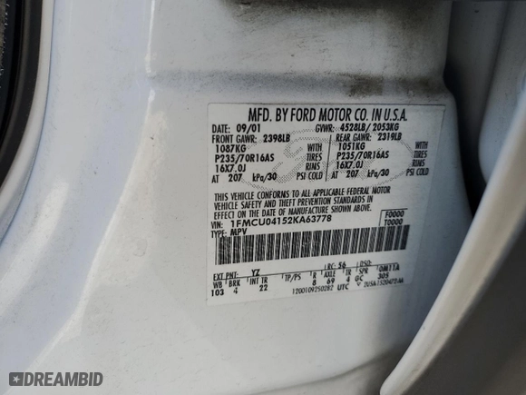 2002 Ford Escape Limited with VIN 1FMCU04152KA63778, listed as a Copart auction lot 51471585 with 103,803 mi miles and Salvage Title. Bid and sale history available at carsss.com. Image 12.