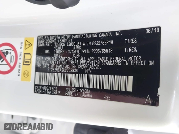 2019 Lexus RX 350 с VIN 2T2BZMCA9KC203936, выставлен на аукционе IAAI как лот 41780746 с пробегом 55 822 миль миль и . История ставок и продаж доступна на DreamBid. Изображение 9.