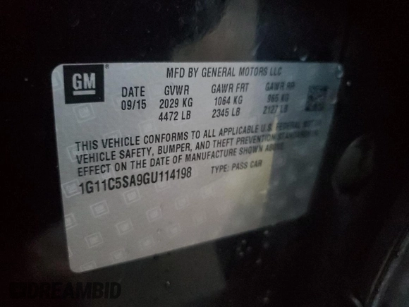2016 Chevrolet Malibu Limited LT with VIN 1G11C5SA9GU114198, listed as a Copart auction lot 85250964 with 119,845 mi miles and Salvage Title. Bid and sale history available at carsss.com. Image 12.