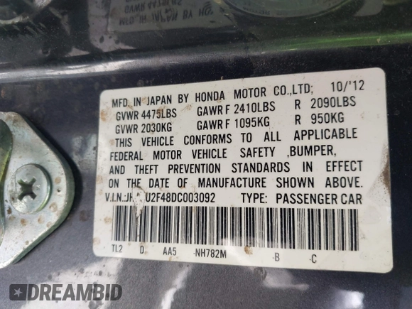 2013 Acura TSX z VIN JH4CU2F48DC003092, wystawiony jako IAAI lot #42304345 z przebiegiem 202 550 mil mil oraz . Historia ofert i sprzedaży dostępna na DreamBid. Obrazek 9.