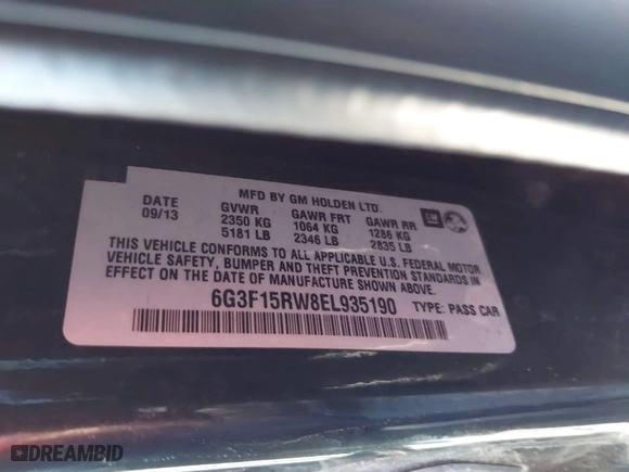 2014 Chevrolet SS with VIN 6G3F15RW8EL935190, listed as a IAAI auction lot 41869851 with 100,494 mi miles. Bid and sale history available at carsss.com. Image 9.