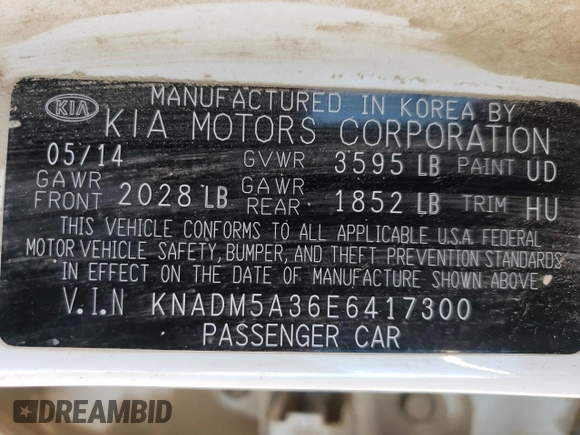 2014 Kia Rio LX with VIN KNADM5A36E6417300, listed as a Copart auction lot 82268544 with 166,455 mi miles and Clean Title. Bid and sale history available at carsss.com. Image 13.