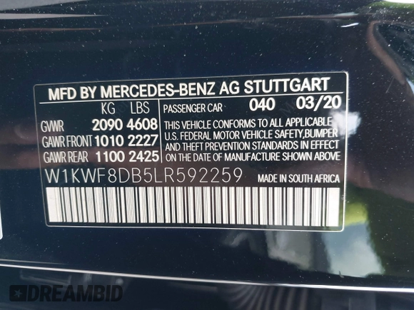 2020 Mercedes-Benz C 300 z VIN W1KWF8DB5LR592259, wystawiony jako IAAI lot #42320848 z przebiegiem 63 795 mil mil oraz . Historia ofert i sprzedaży dostępna na DreamBid. Obrazek 9.